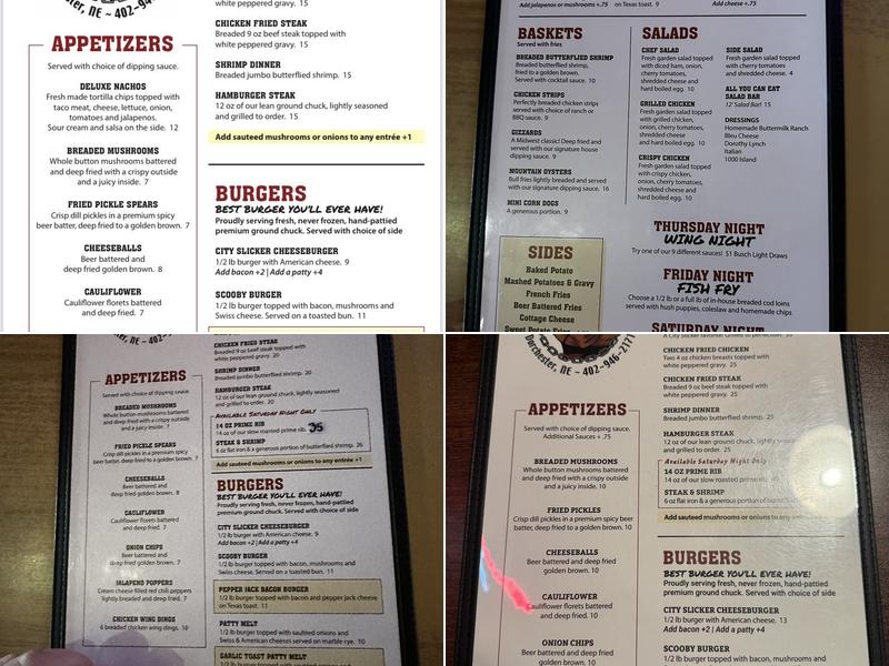 City Slickers Bar & Grill Menu
