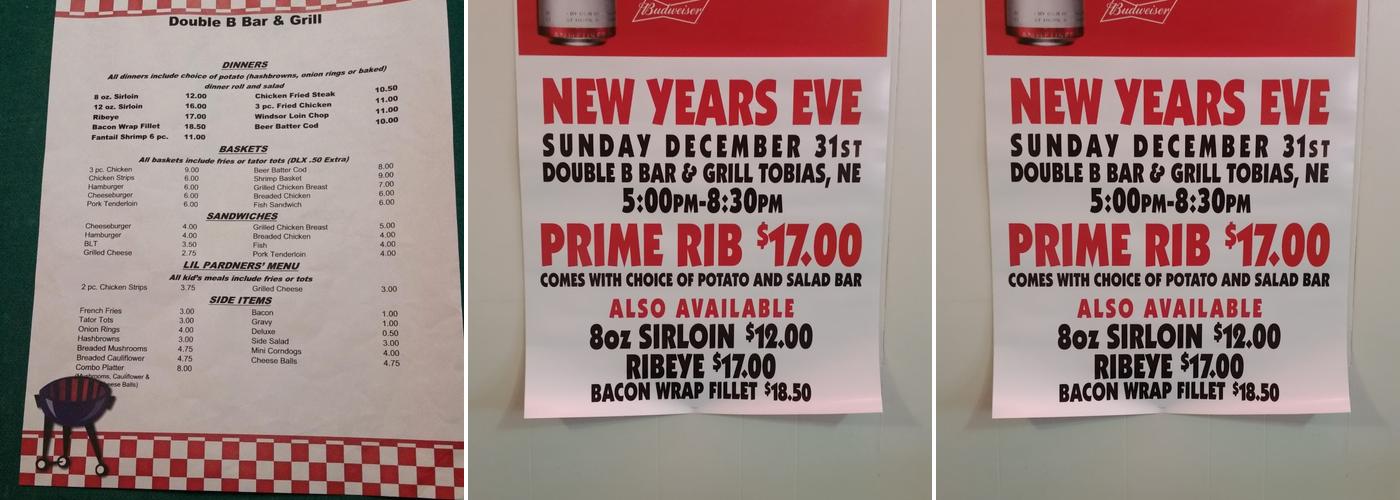 Double B Bar & Grill Menu