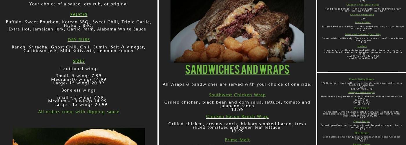 Bailey's Local Menu