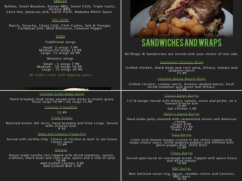Bailey's Local Menu