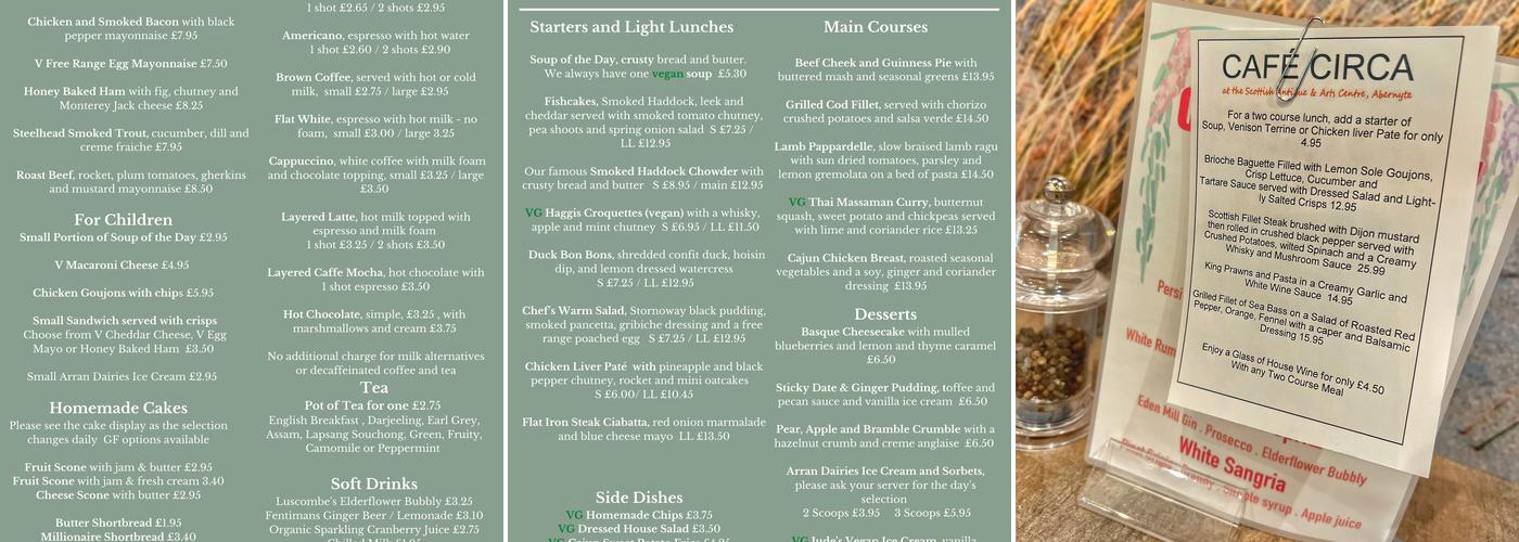 Cafe Circa Within Scottish Antique & Arts Centre Menu