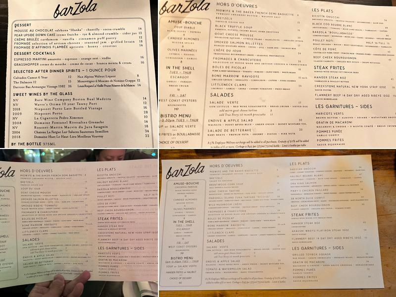 Zola + BarZola Menu
