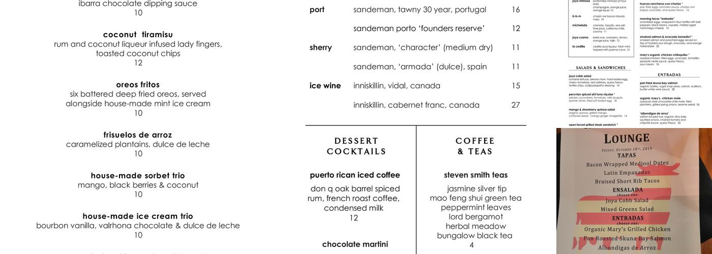 JOYA Restaurant and Lounge Menu