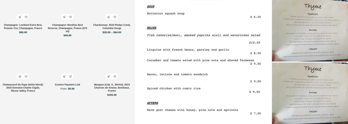 Thyme Menu