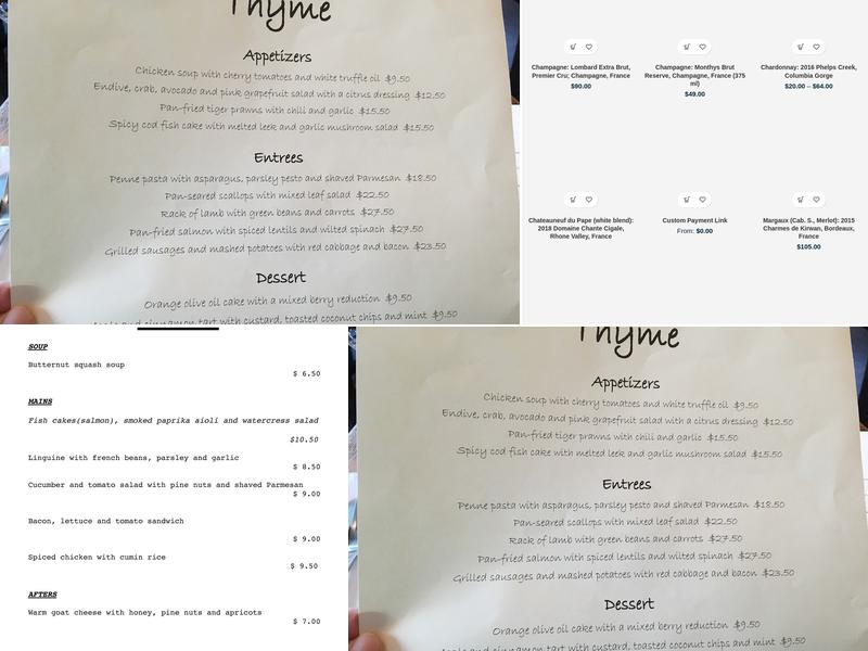 Thyme Menu