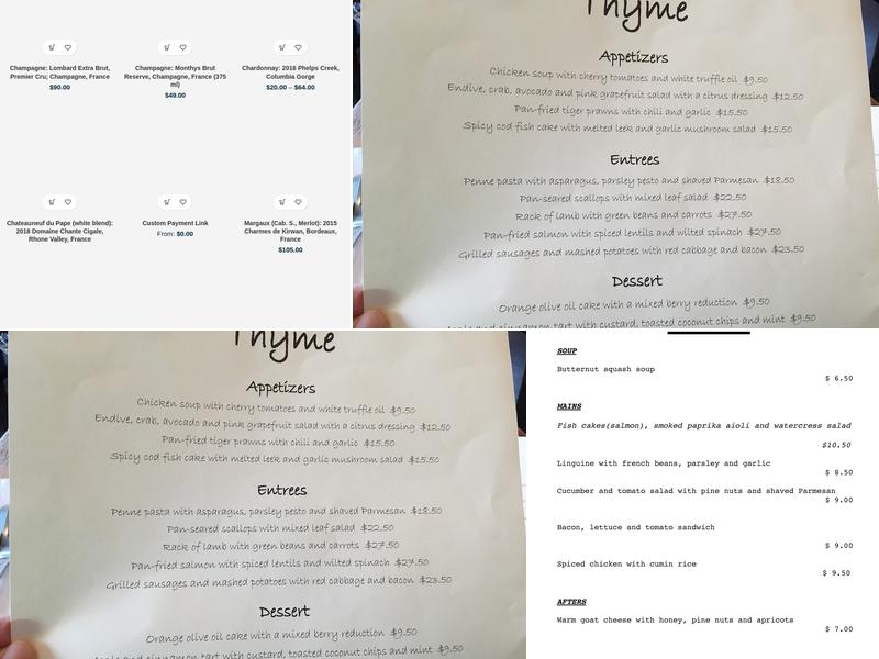 Thyme Menu
