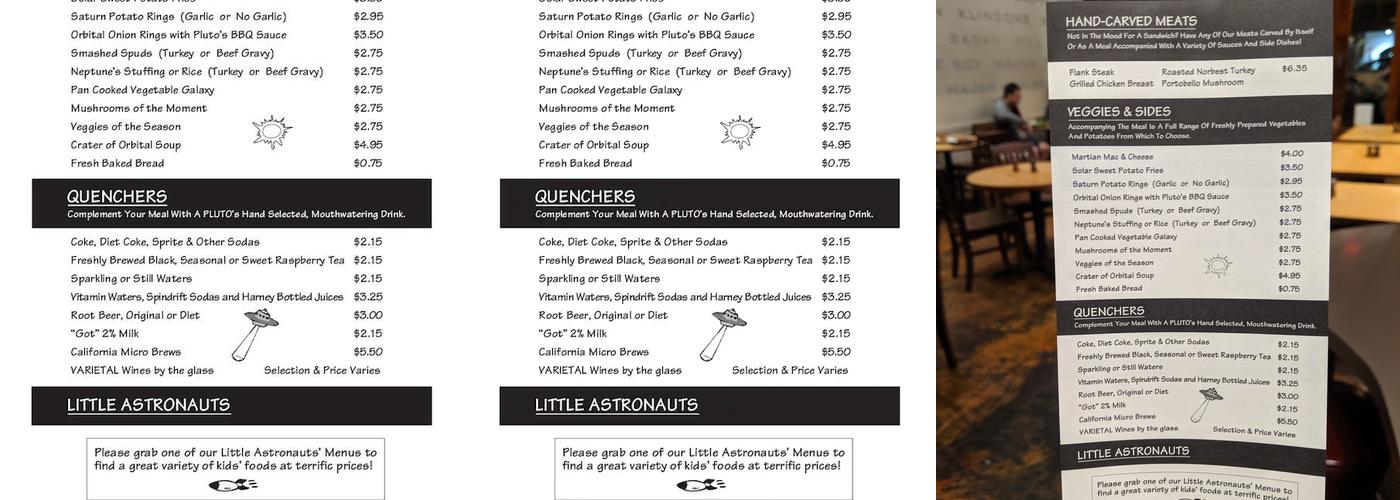 Pluto's Menu