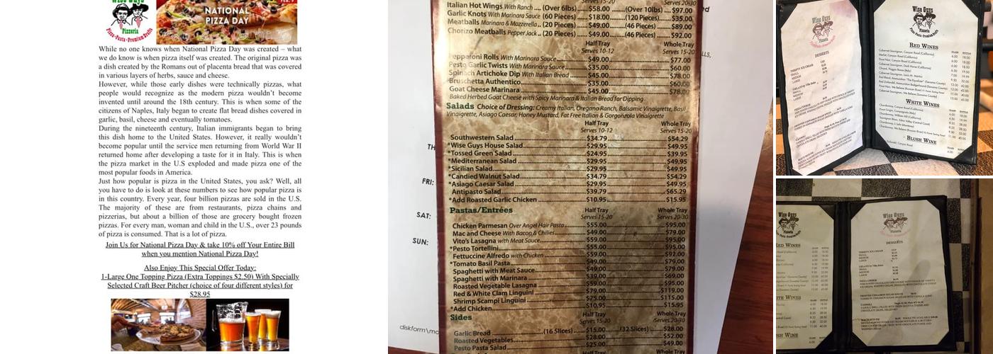 Wise Guys Pizzeria Menu