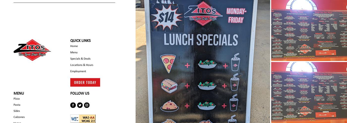Zito's Pizza Menu