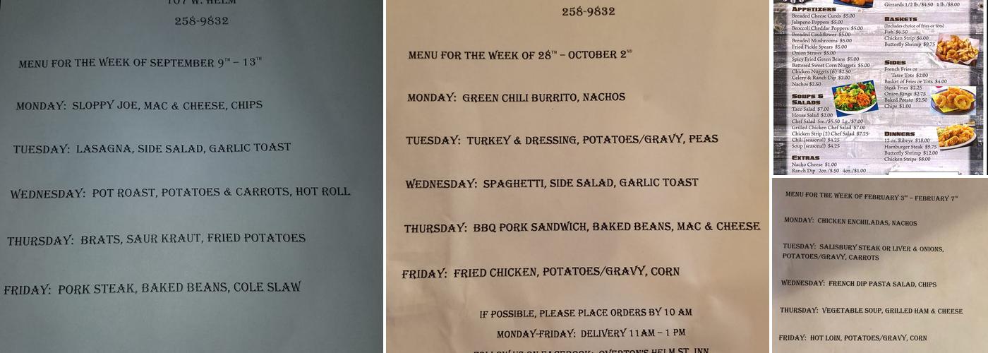 Helm Street Inn Menu