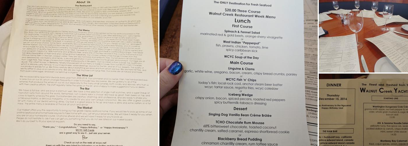Walnut Creek Yacht Club Menu