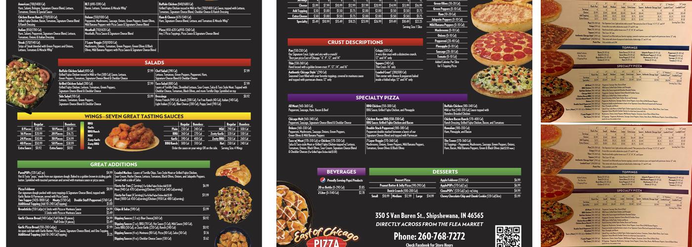 East of Chicago Pizza Menu