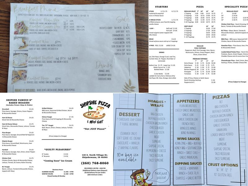 Shipshe Pizza & Mini-Golf, Inc. Menu