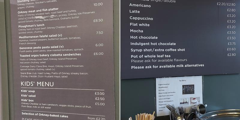 Skara Brae Cafe Menu