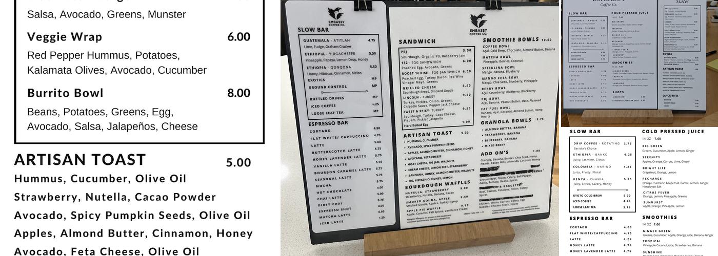 Embassy Coffee Menu