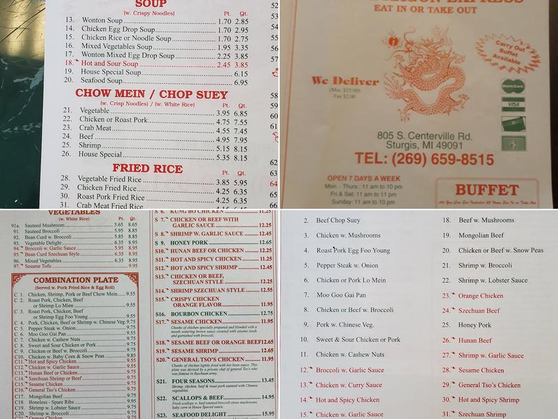 Dragon Express Menu