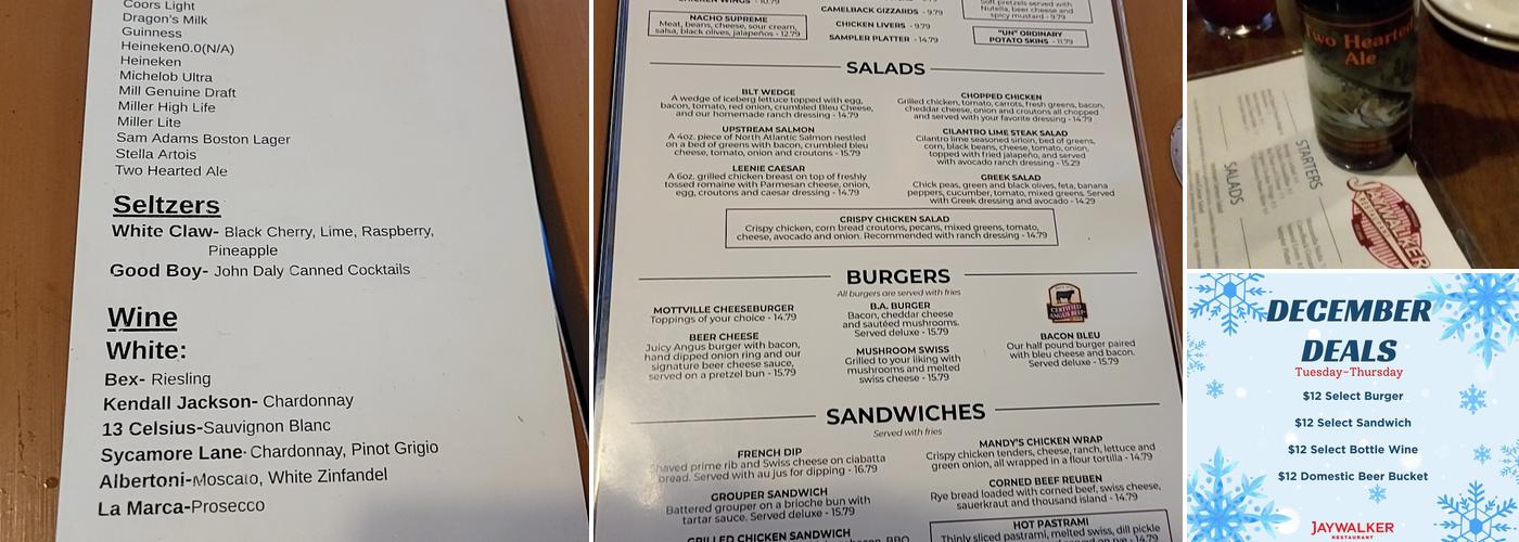 Jaywalker Restaurant Menu