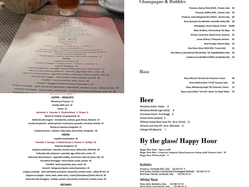 Montecatini Ristorante Menu