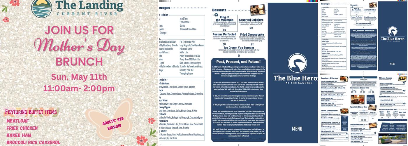 The Blue Heron Restaurant at The Landing Menu