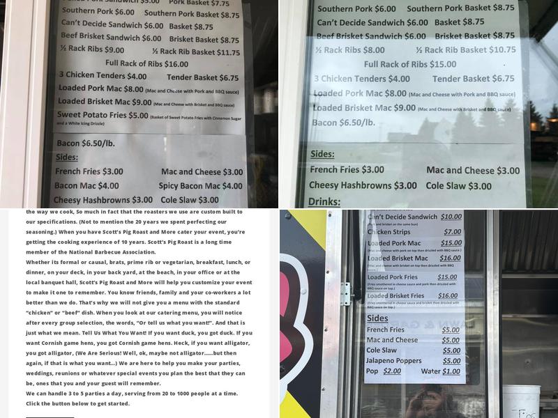 Scott's Pig Roast Menu