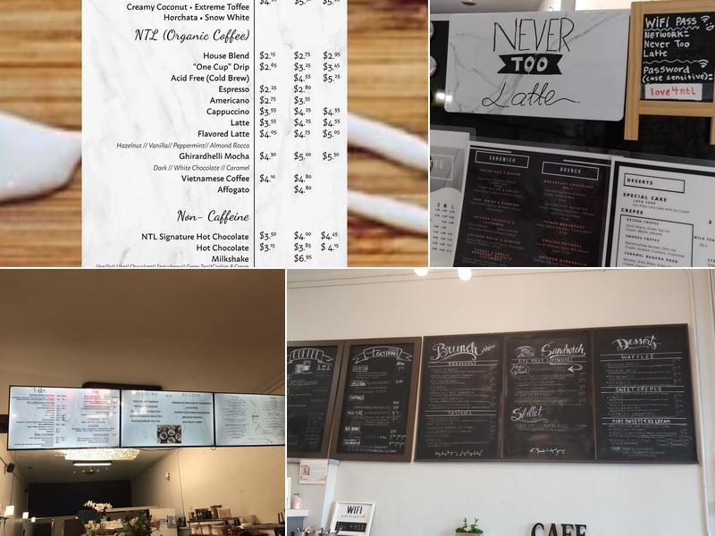 Never Too Latte Menu