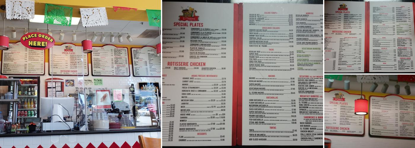 El Tesoro Taqueria and Grill Menu