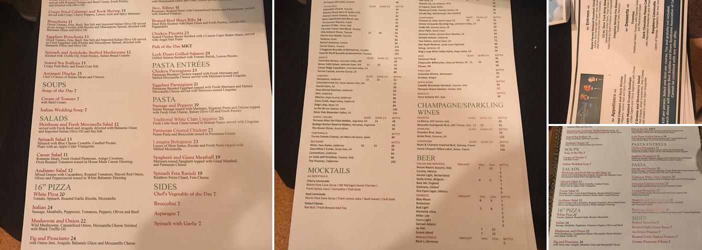 Andiamo Italian Bistro Menu