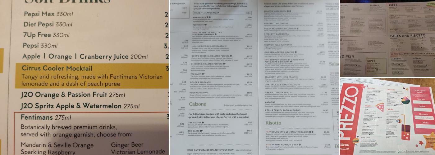 Prezzo Italian Restaurant Uxbridge Menu