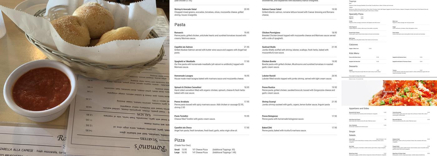 Romanos Pasta & Pizzeria Menu