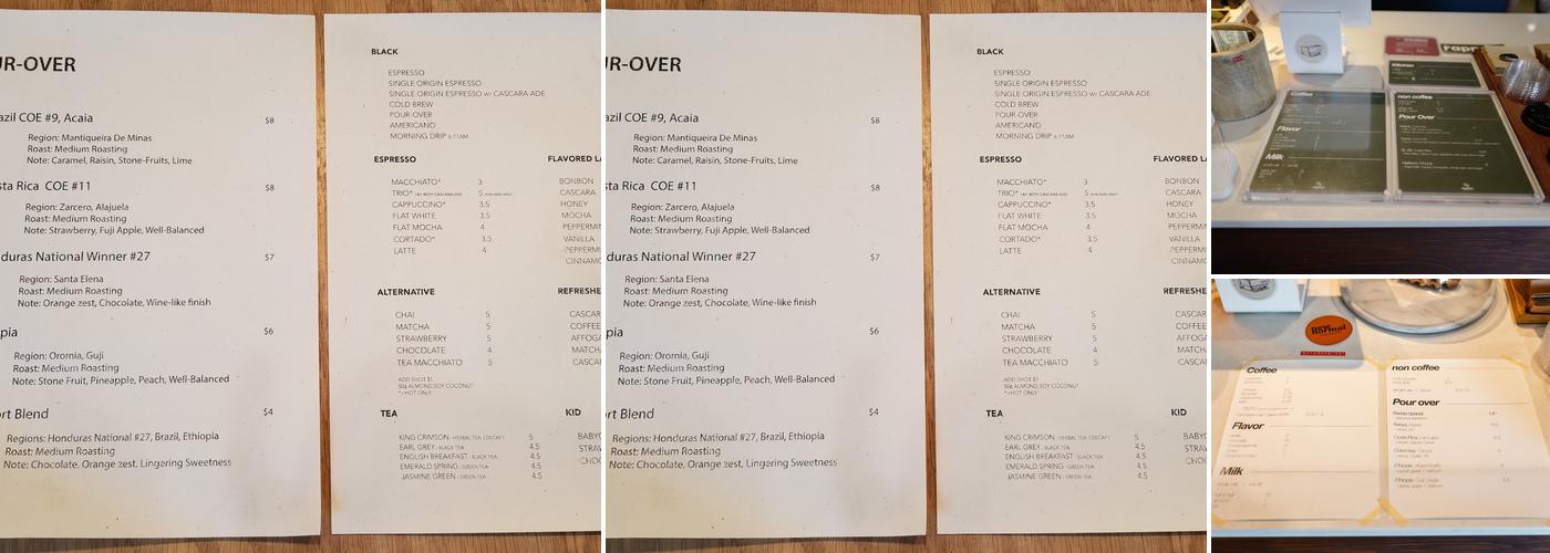 Rapport Coffee & Roasters Menu