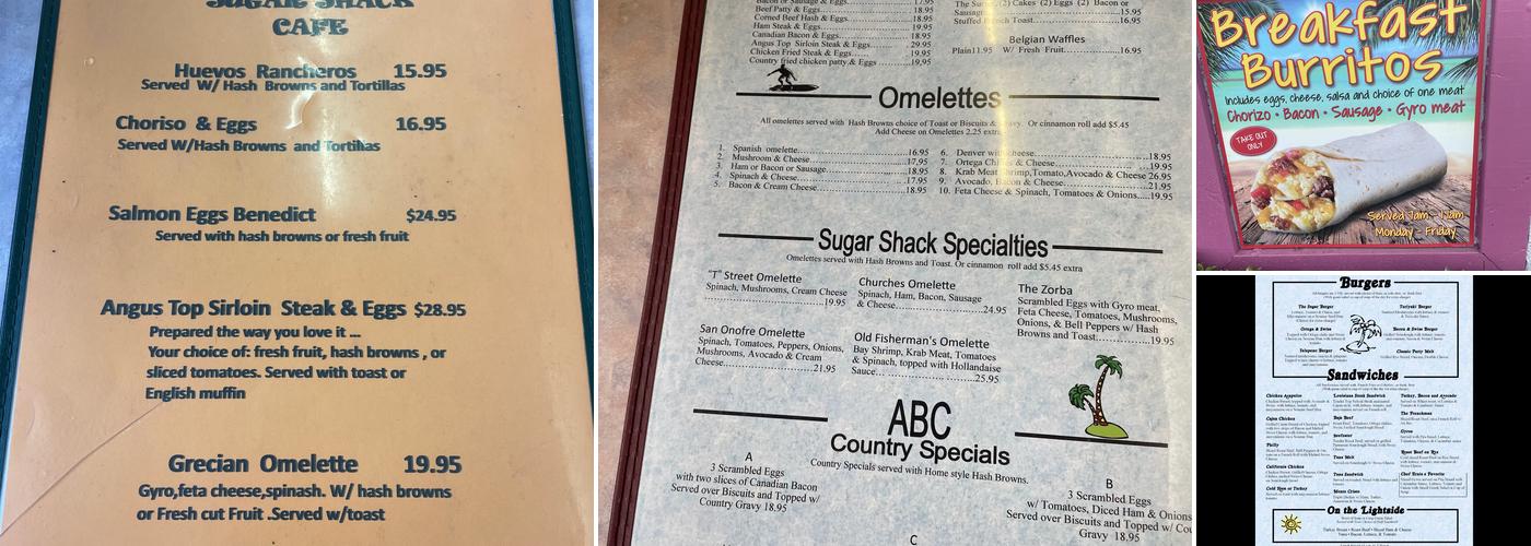 Sugar Shack Menu