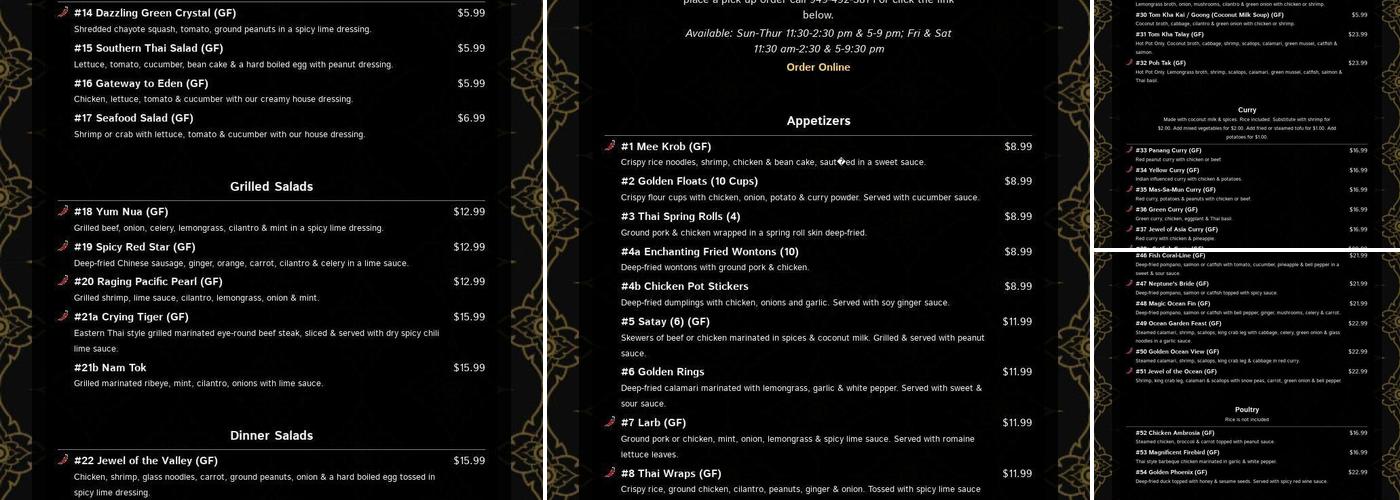 Mongkut Thai Menu