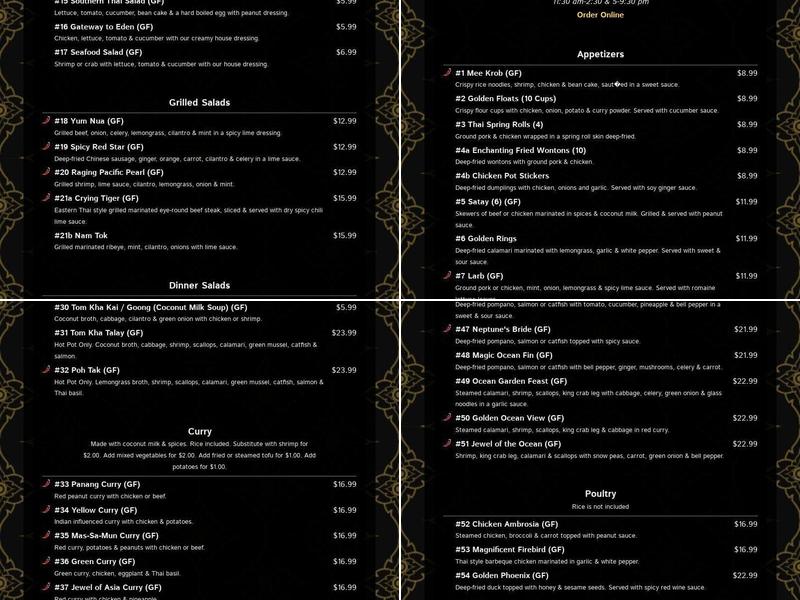 Mongkut Thai Menu
