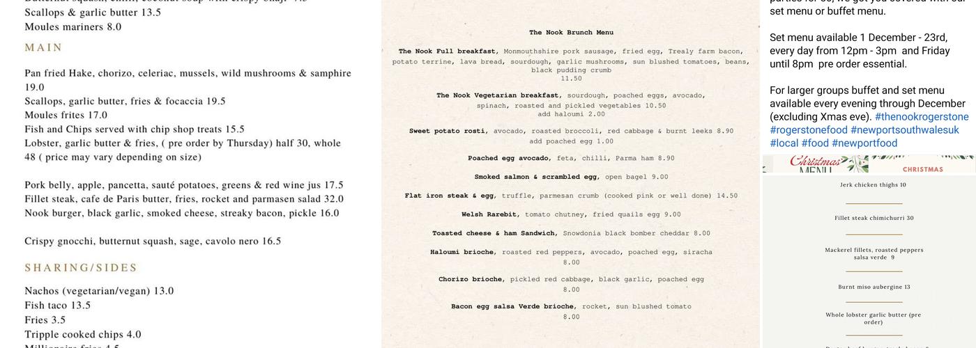 The Nook - Rogerstone Menu