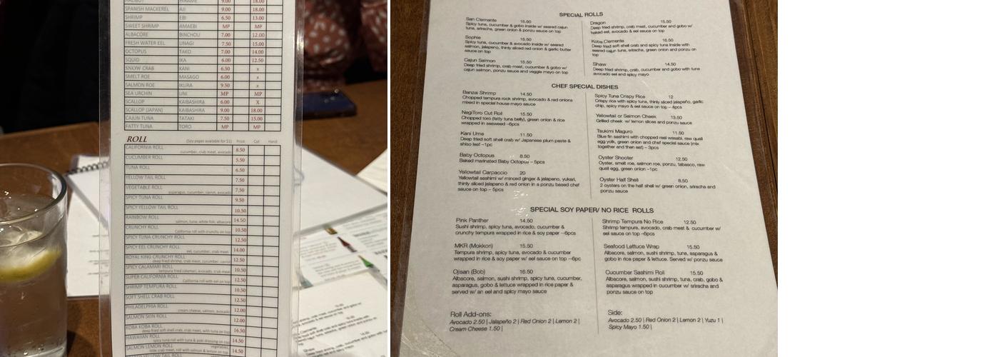 9 Style Sushi Menu