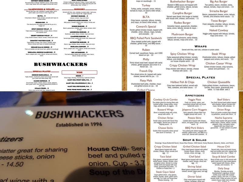Bushwhackers Menu