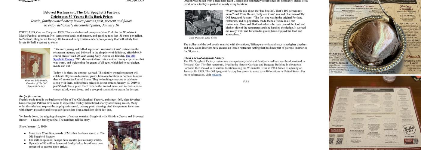 The Old Spaghetti Factory Menu