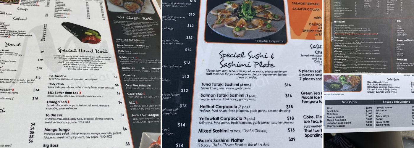 Muse Sushi Bar Menu