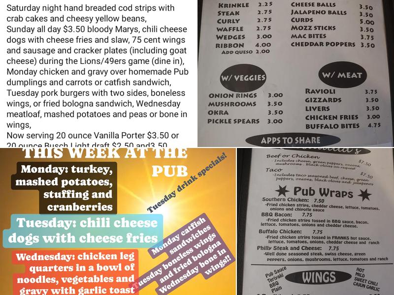 East Perry Pub Menu