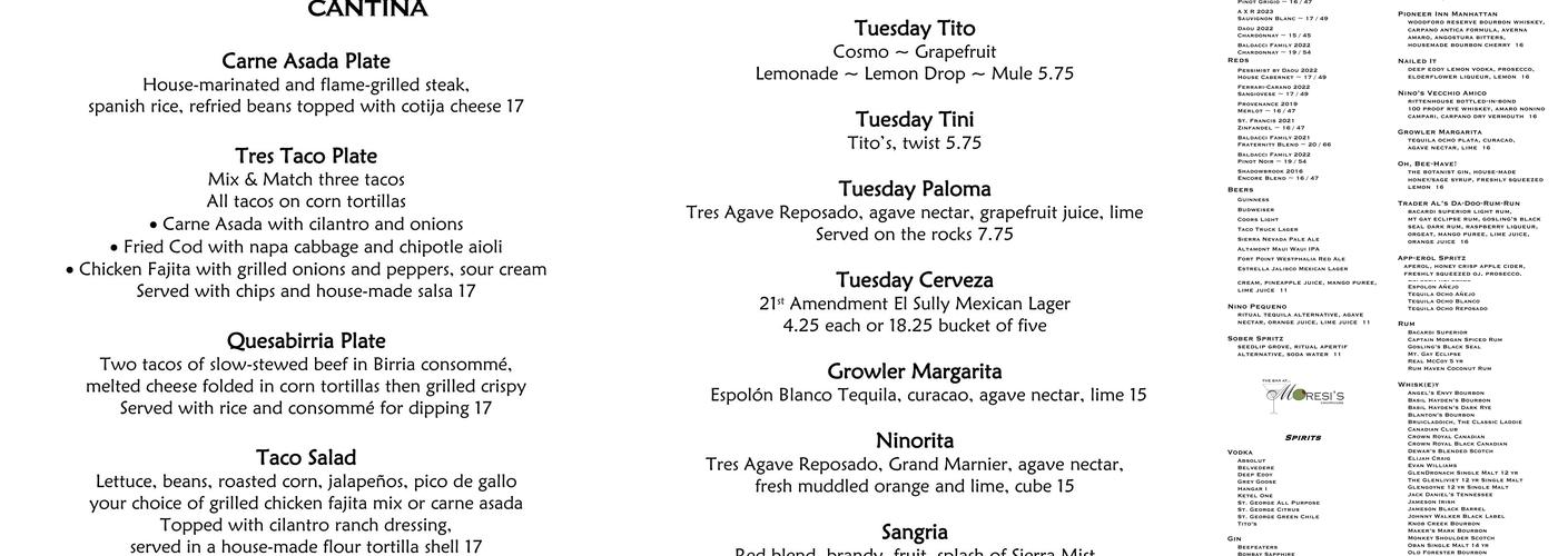 Moresi's Chophouse Menu