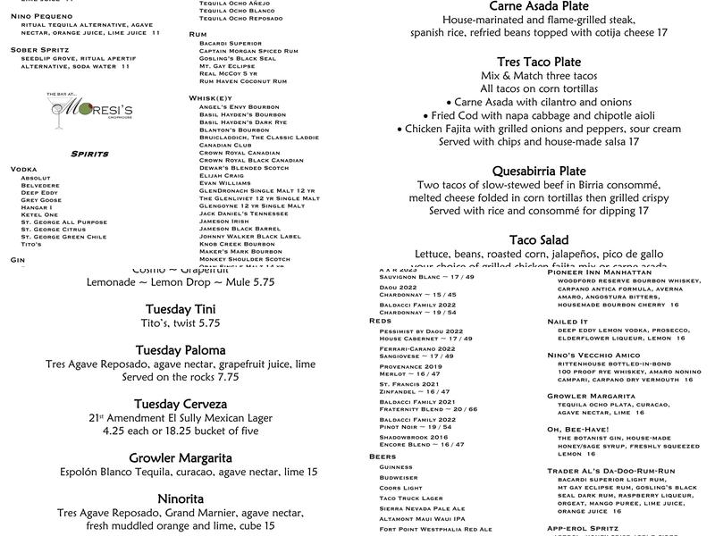 Moresi's Chophouse Menu