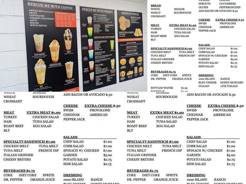 Rescue Me Coffee Menu