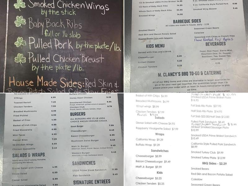 M. Clancy’s Menu
