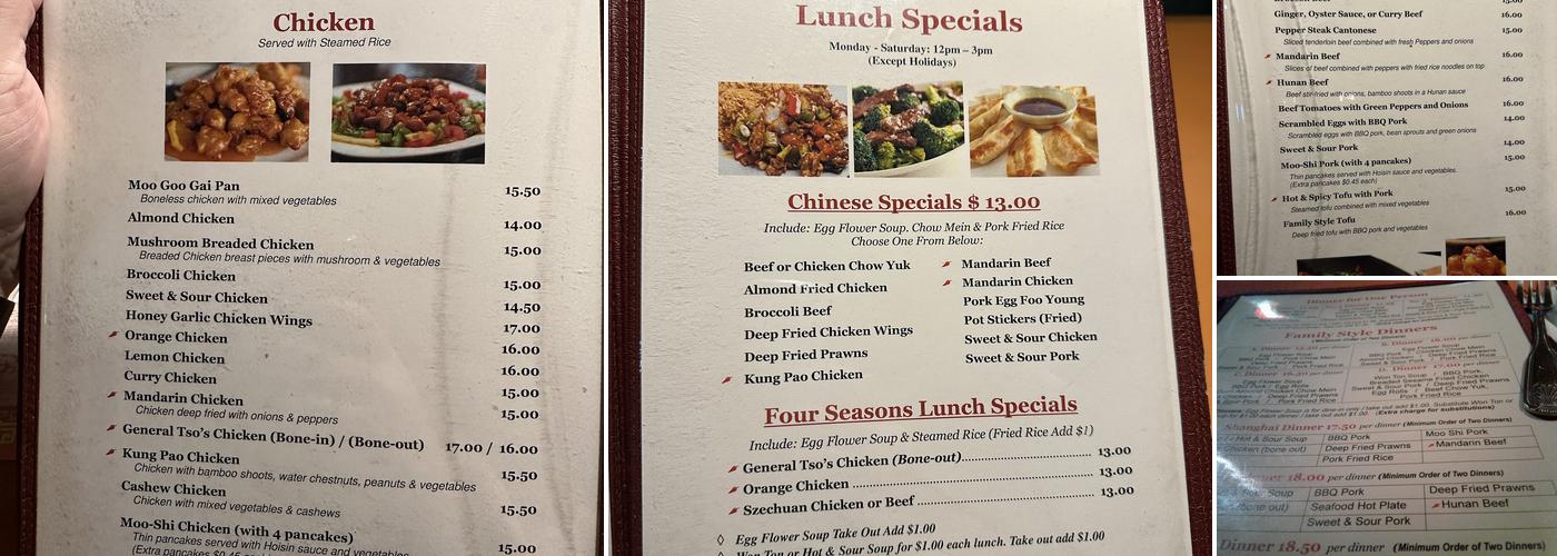 Four Seasons Chinese Restaurant Menu