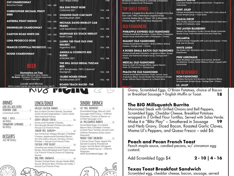 The Mill Steakhouse + Spirits Menu