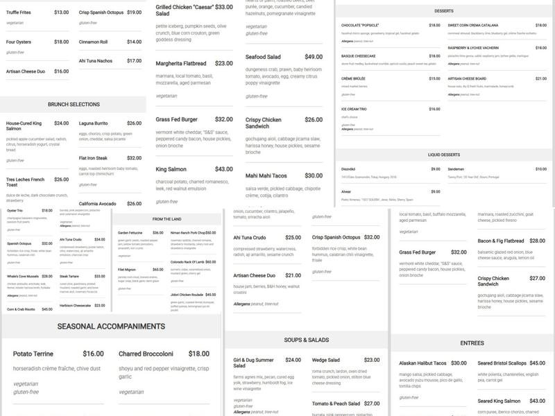 Splashes Restaurant Menu