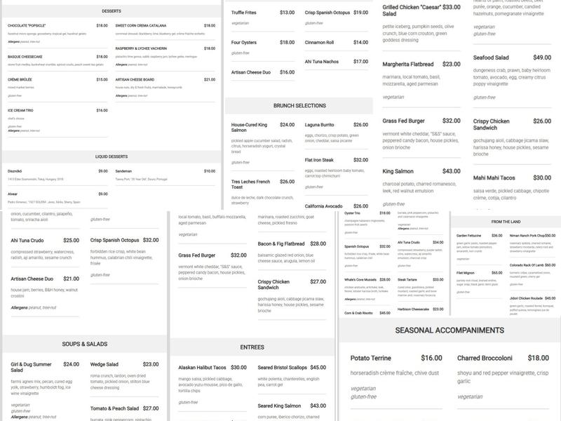 Splashes Restaurant Menu