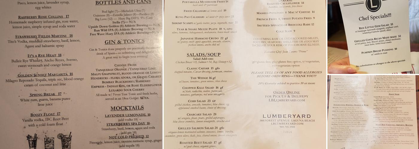 Lumberyard Menu