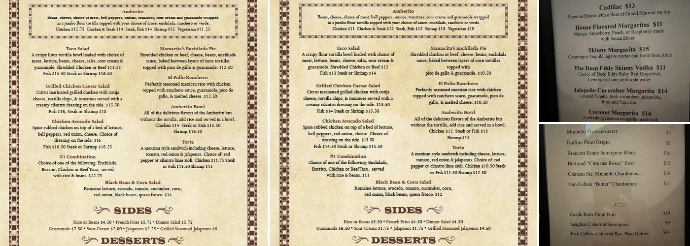 Amber's Cantina Menu