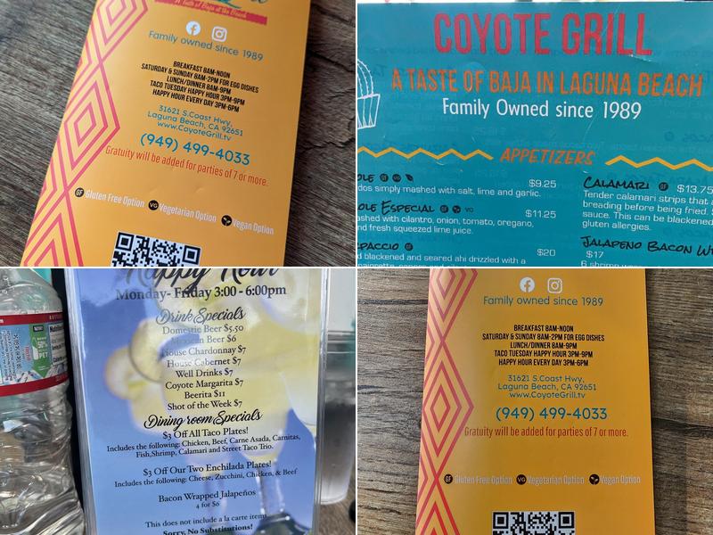 Coyote Grill - Laguna Beach Menu